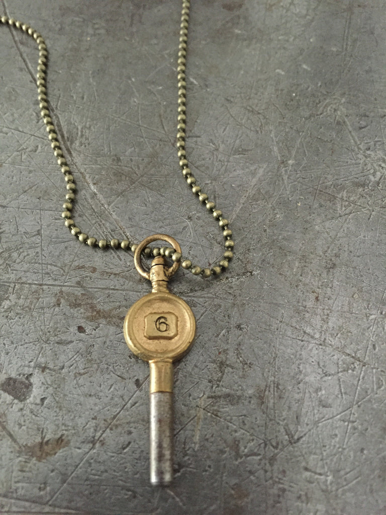 Vintage Brass #6 Pocket Watch Key Necklace