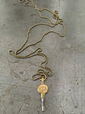 Vintage Brass #5 Pocket Watch Key Necklace