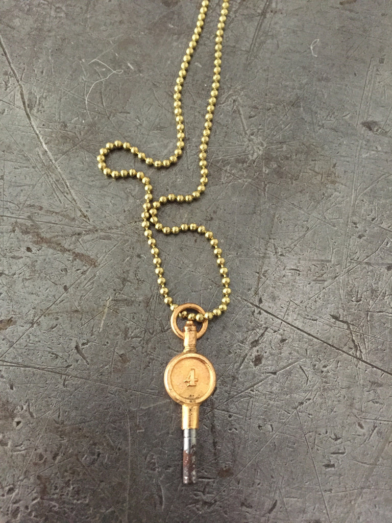 Vintage Brass #4 Pocket Watch Key Necklace