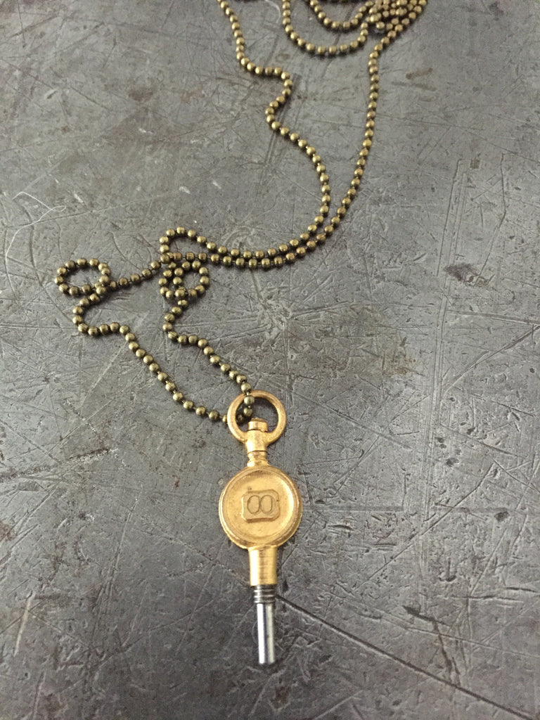 Vintage Brass #00 Pocket Watch Key Necklace
