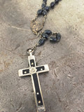 Vintage Rosary Beads with Skull Crucifix Necklace