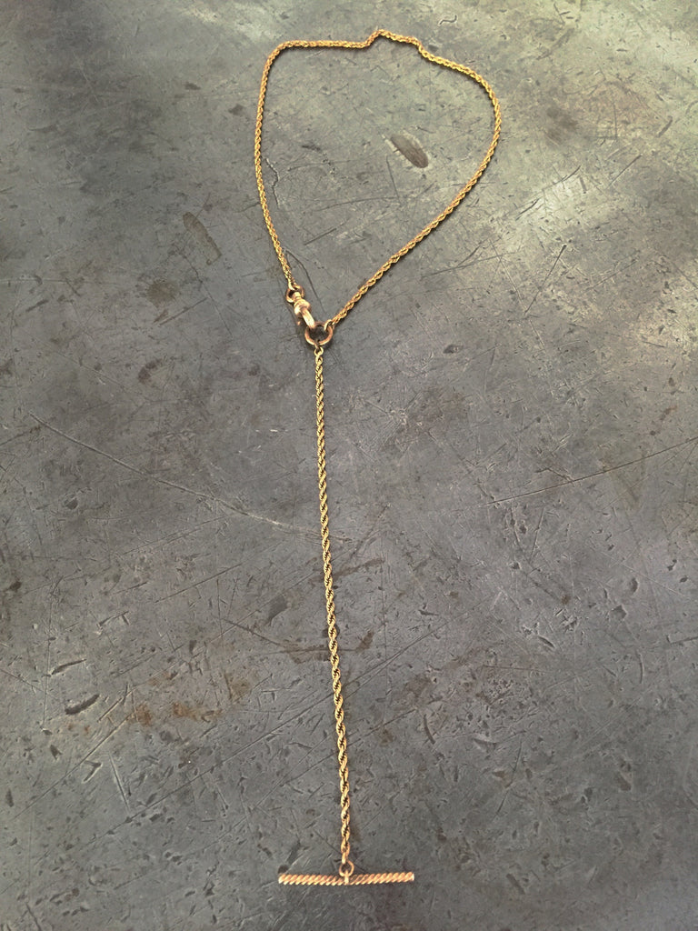 Vintage Gold Rope Chain & T-Bar Fob Necklace