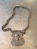 Vintage Skull & crossbone medical fob on vintage metal pocket watch chain necklace