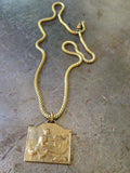 vintage brass French medal of Woman & birds on snake chain necklace